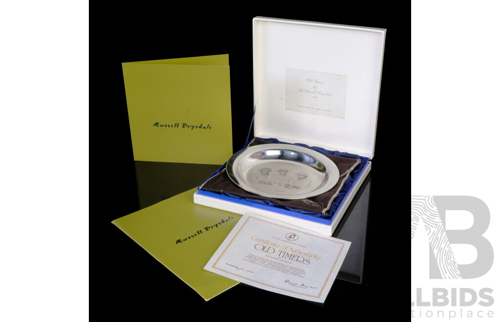 Limited Edition 322 of 1003, Sir Russel Drysdale, Sterling Silver Collectors Plate, Old Timers, with Certificate of Authenticity & Original Box