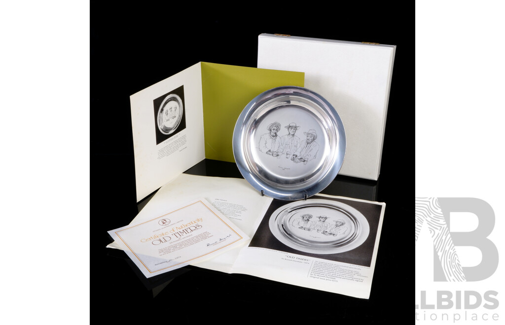 Limited Edition 322 of 1003, Sir Russel Drysdale, Sterling Silver Collectors Plate, Old Timers, with Certificate of Authenticity & Original Box