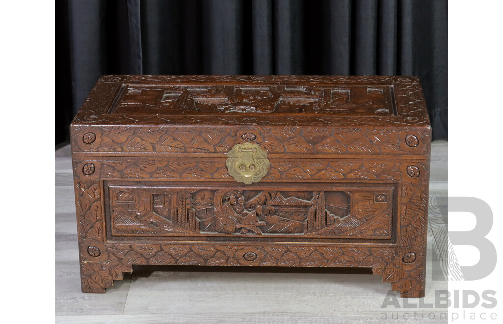 Carved Chinese Camphor Wood Trunk