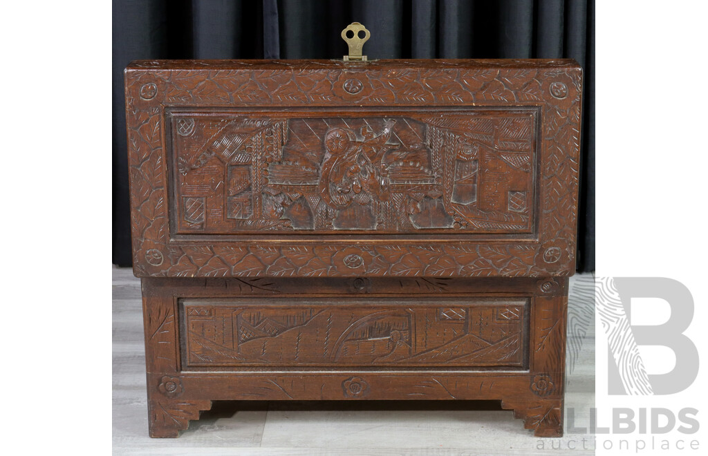 Carved Chinese Camphor Wood Trunk