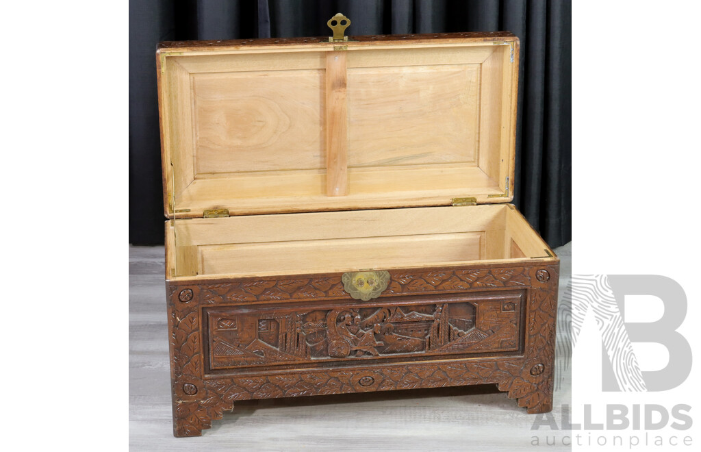 Carved Chinese Camphor Wood Trunk