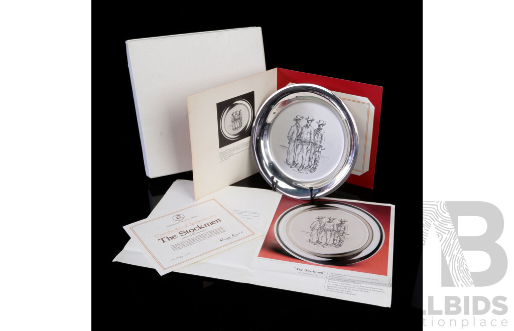 Limited Edition 322 of 1003, Sir Russel Drysdale, Sterling Silver Collectors Plate, The Stockmen, with Certificate of Authenticity & Original Box