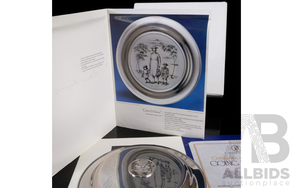 Limited Edition 322 of 1003, Sir Russel Drysdale, Sterling Silver Collectors Plate, Going to Town, with Certificate of Authenticity & Original Box