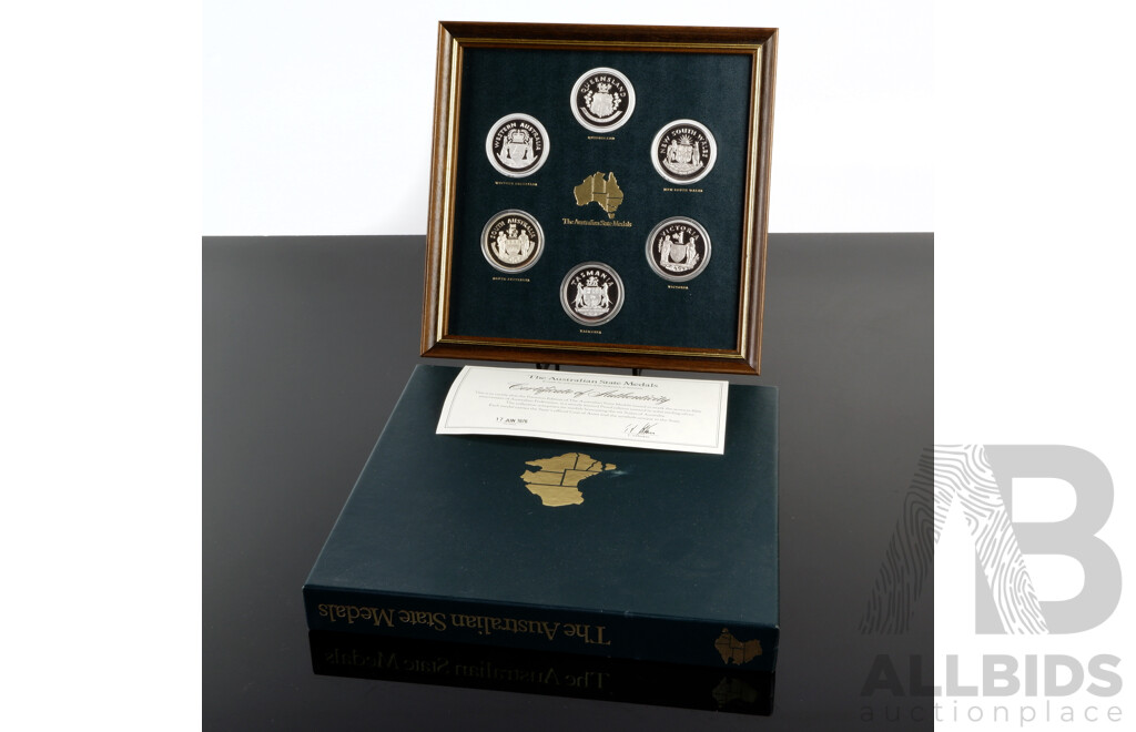 The Australian State Medals, in Sterling Silver, in Presentation Frame and Slip Case with Certificate of Authenticity