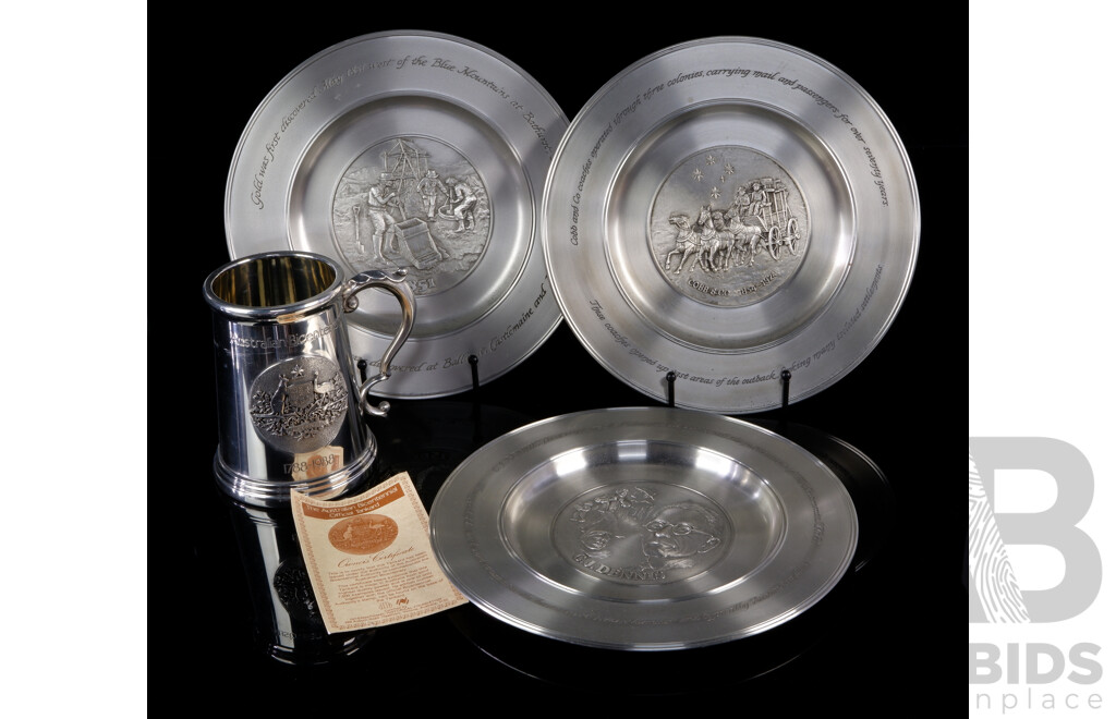 Limited Edition Australian Bicentennial Pewter Tankard & Three Selangor Pewter Limited Edition Display Plates