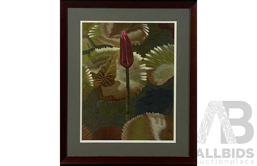 Artist Unknown, Delicate Wool Long Stitch, Botanical Garden, 59 x 50 cm (frame)