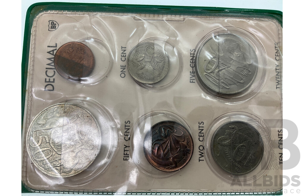 Two Australian 1966/67 BP Decimal Coin Souvenir Wallets with Silver Round Fifty Cent Coins