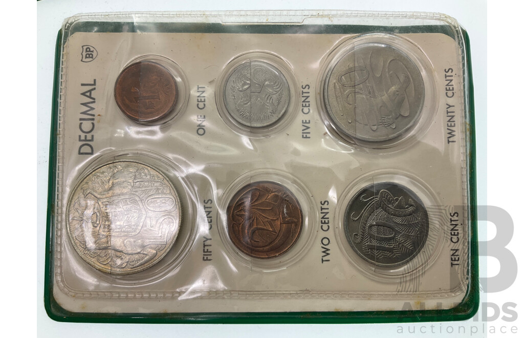 Two Australian 1966/67 BP Decimal Coin Souvenir Wallets with Silver Round Fifty Cent Coins