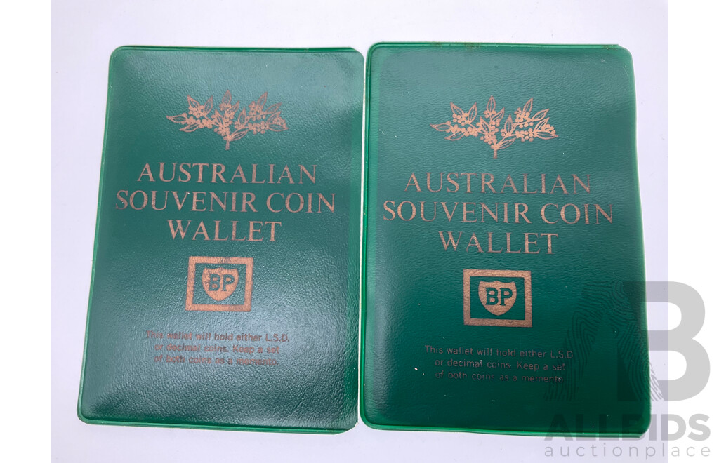 Two Australian 1966/67 BP Decimal Coin Souvenir Wallets with Silver Round Fifty Cent Coins