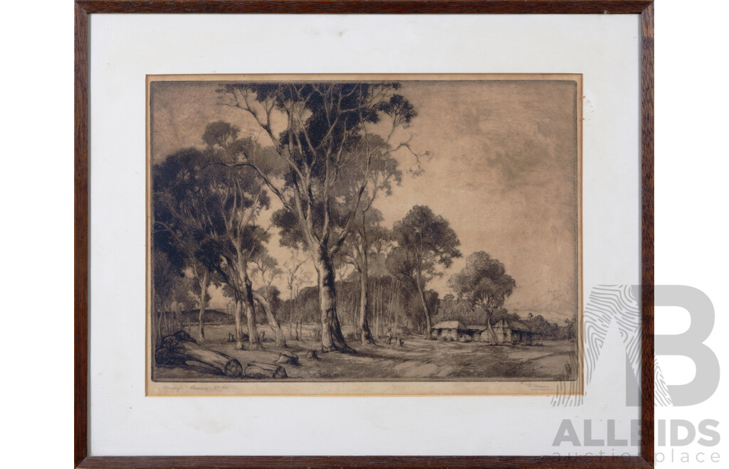 Alfred Edward (Ernest) Warner, (Late 19th and Early-Mid 20th Century, British-Australian, 1879-1968), Clancy's Clearing, Etching, 43 x 53 cm (frame)