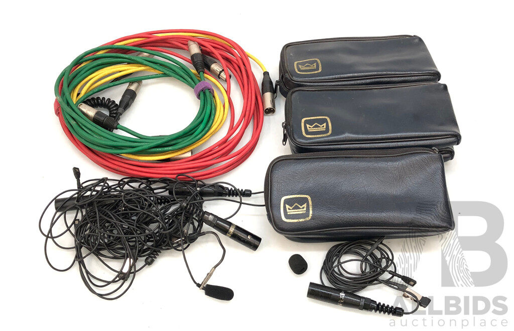 Selection of Vintage Crown Lavalier Microphones with Cables