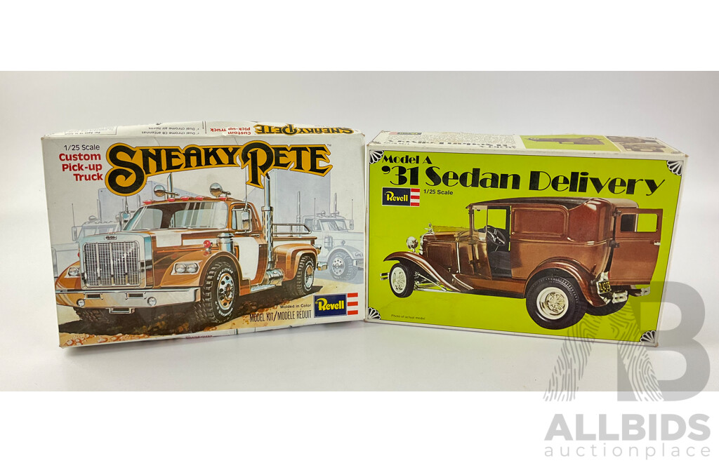 Vintage Revell Sneaky Pete Custom Pick Up Truck and 1931 Model 'A' Sedan Delivery(Lacking Parts) - 1:25 Scale