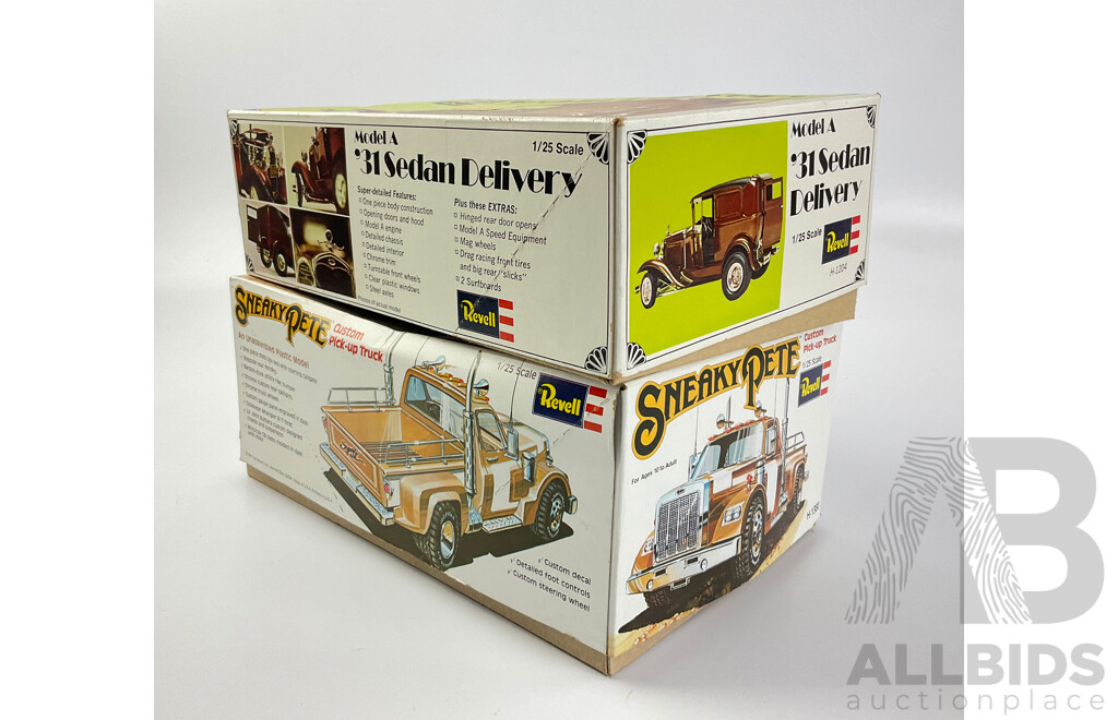 Vintage Revell Sneaky Pete Custom Pick Up Truck and 1931 Model 'A' Sedan Delivery(Lacking Parts) - 1:25 Scale