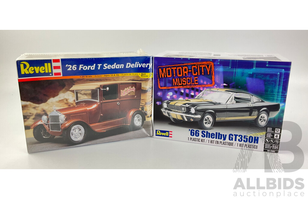 Vintage Revell 1926 Ford T Sedan Delivery In, 1:25 Scale in Sealed Box and 1966 Shelby GT350H, 1:25 Scale