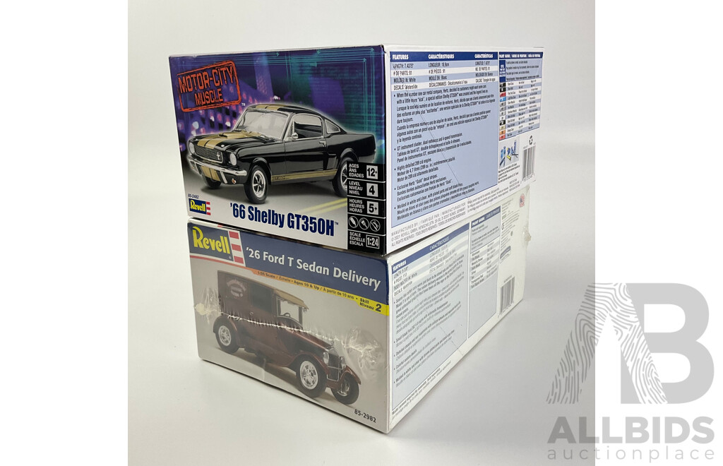 Vintage Revell 1926 Ford T Sedan Delivery In, 1:25 Scale in Sealed Box and 1966 Shelby GT350H, 1:25 Scale