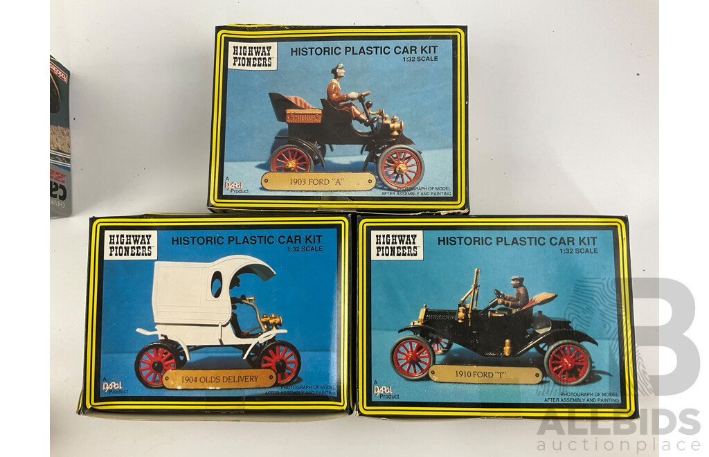 Vintage Dapol Highway Pioneers 1:32 Scale Models Including 1932 Hot Rod, 1910 Ford 'T' 1904 Olds Delivery with Shinsei Remote Controlled Camaro Z28, Diecast Scooter and Timber Number Train, ARL Figures