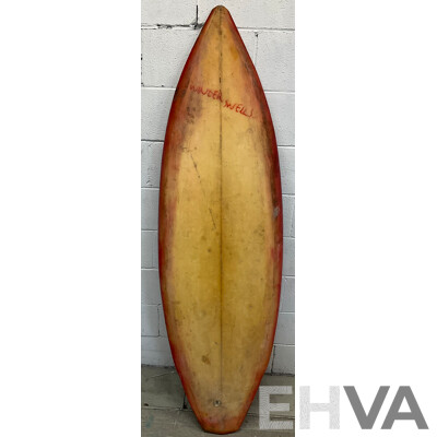 Vintage Original Winter Swells Red Surfboard 5' 7