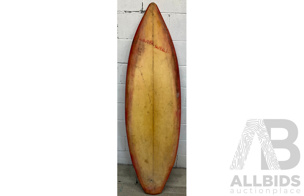 Vintage Original Winter Swells Red Surfboard 5' 7