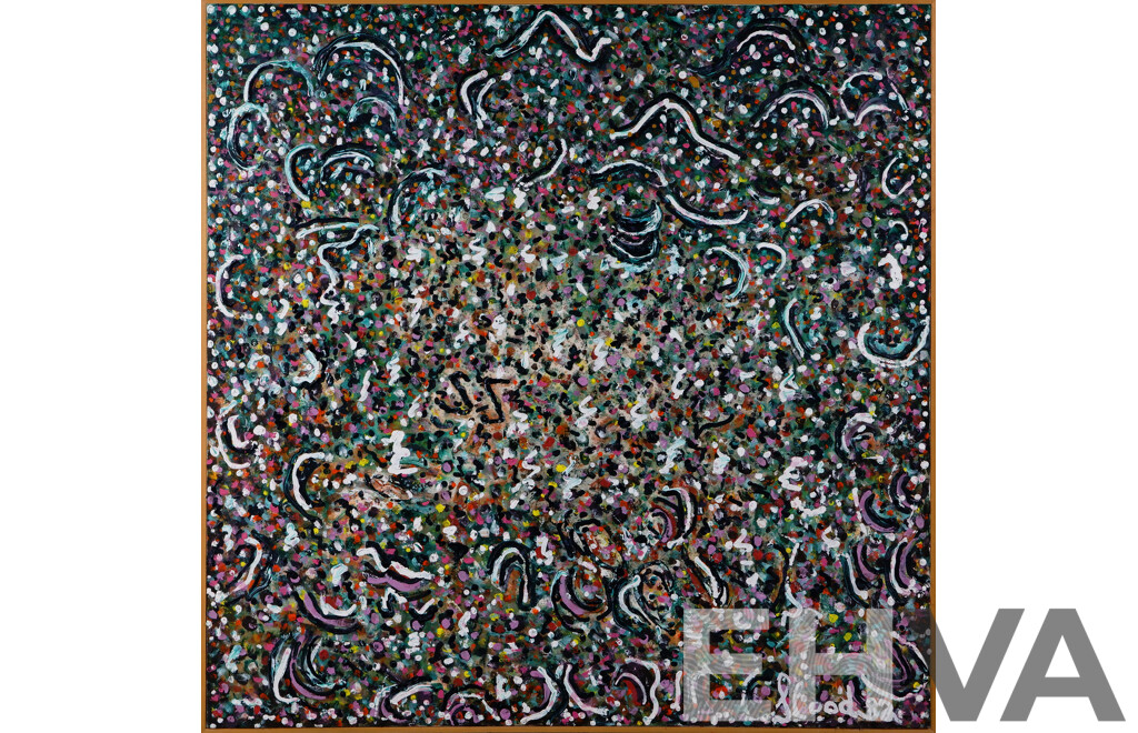 Patricia Vaughan Flood, (20th Century, Australian,1919-2017), Black and White and Colour (1982), Oil on Canvas, 121 x 122 cm