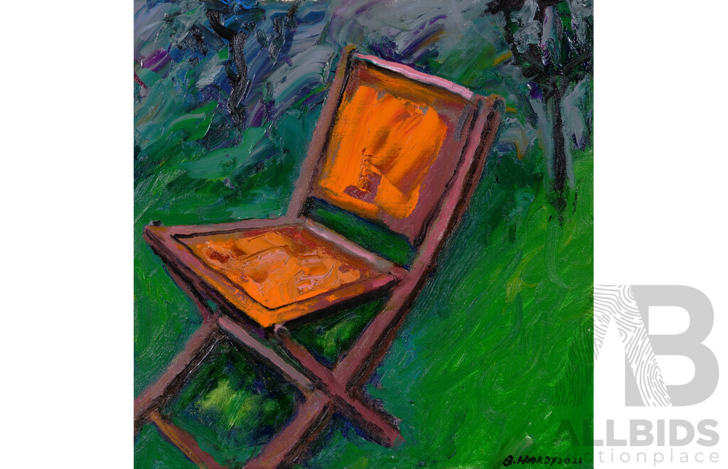 Bernard Hardy, (20th Century, Australian, 1941-), Chair (2021), Oil on Canvas, 46 x 46 cm