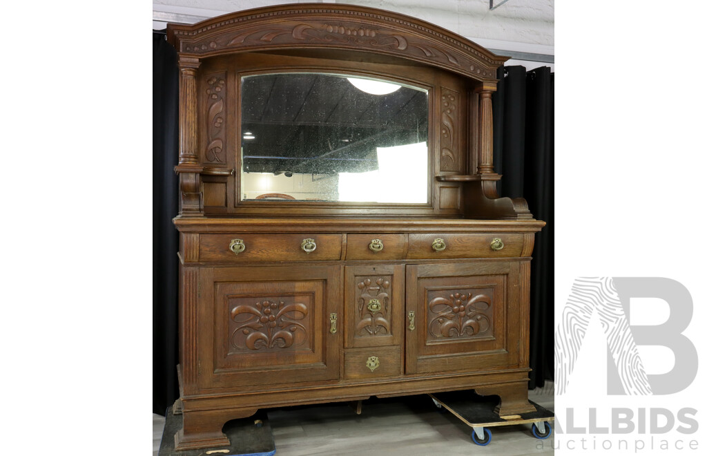 Edwardian Oak Mirrored Back Sideboard