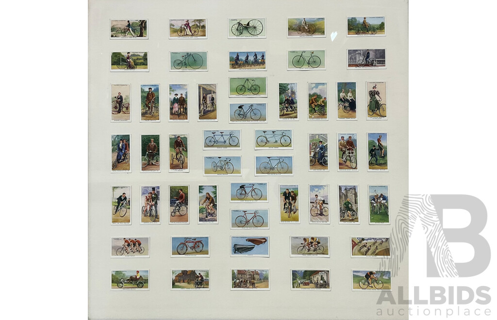 50 Vintage Framed Bicycle Themed Player's Cigarette Cards (60 X 70cm)