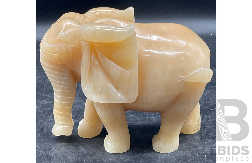 Carved Semi-Precious Elephant Statue