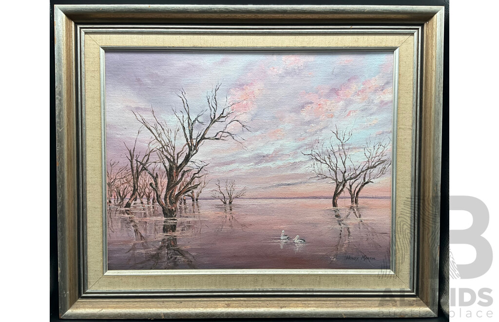 WENDY MARTIN (b.1949) View of Lake Menindee, Oil on Board, (frame 57 X 46cm)