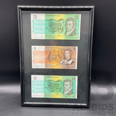 $1 and $2 Australian Paper Notes - Framed