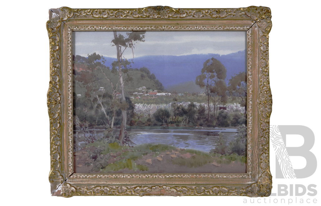 Alan T. Bernaldo, (Australian, 1900-1988), Orchard in Bloom, Huonville, Tasmania, Watercolour, 52 x 62 cm (frame)