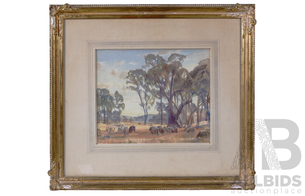 Sir Hans Heysen, (German Born Australian, 1877-1968), Pastoral Hahndorf (1945), Original Watercolour, 64 x 72 cm (frame)