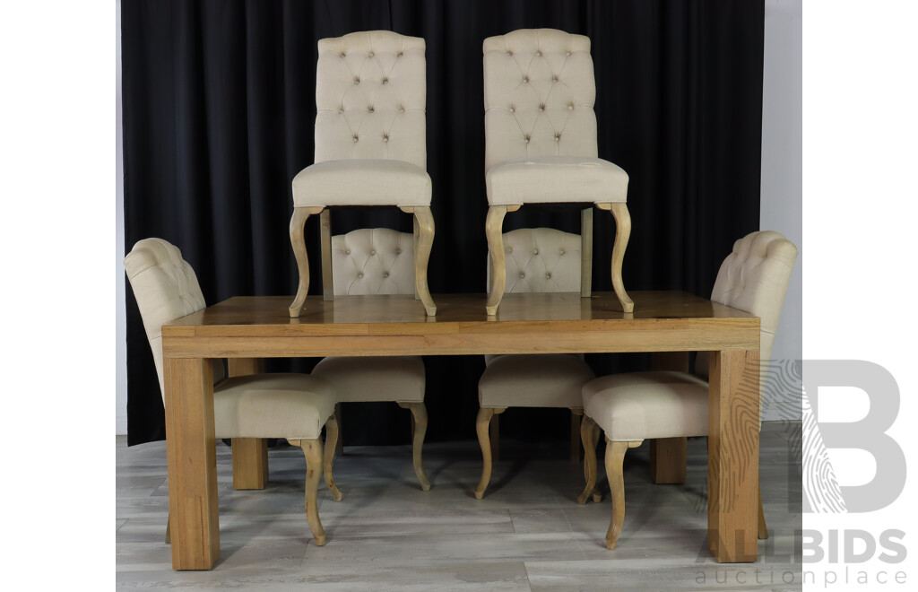 Modern Timber Dining Table with Six Buttoned Back Chairs (7)