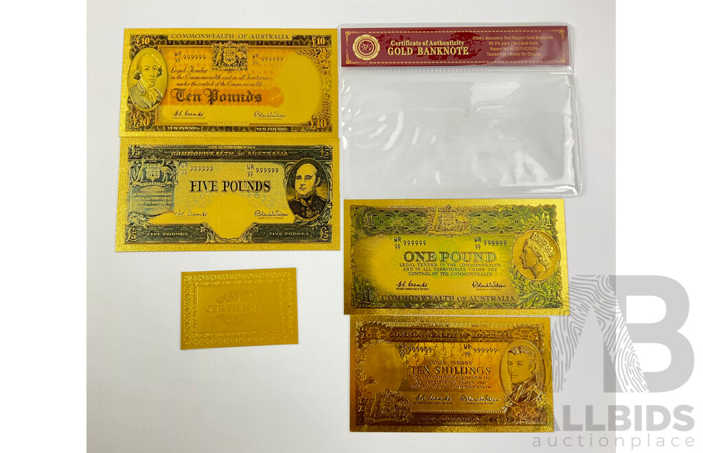 Australian 24 Carat Gold Foil Predecimal Banknote Series Set