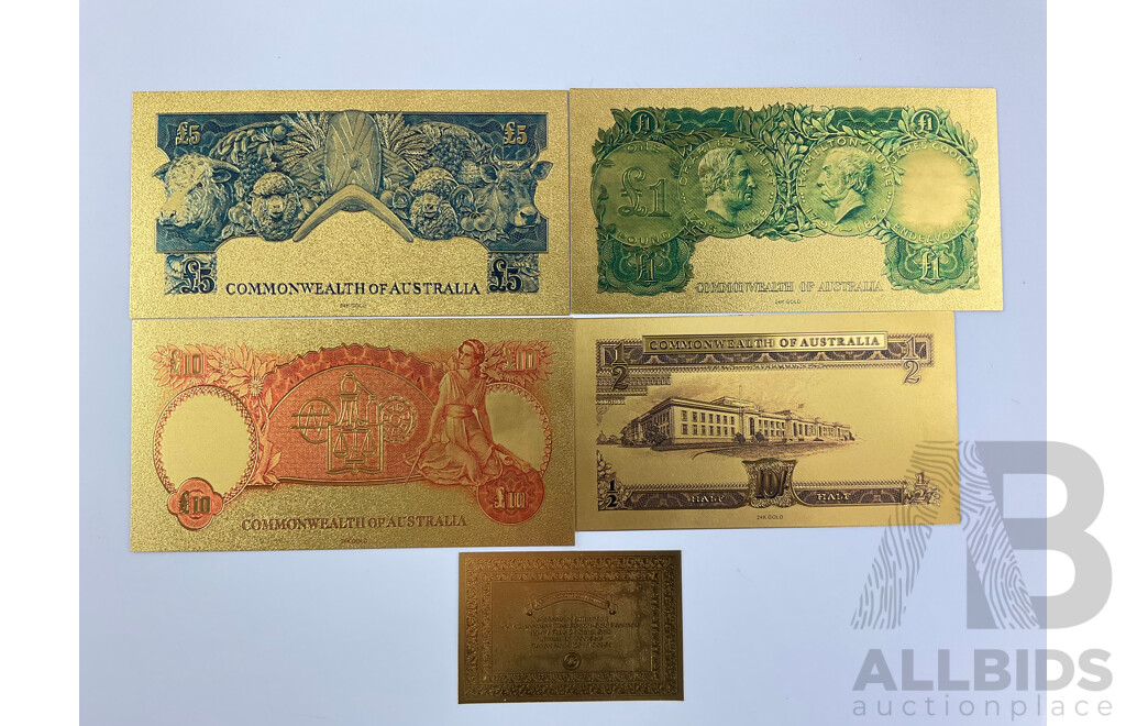 Australian 24 Carat Gold Foil Predecimal Banknote Series Set