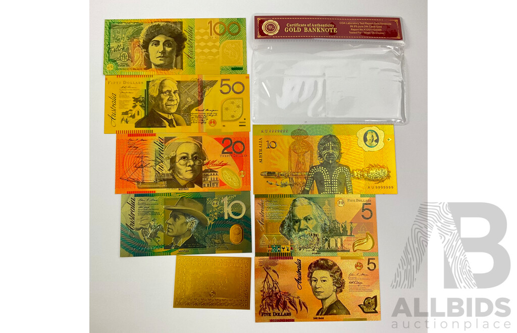 Australian 24 Carat Gold Foil Polymer Banknote Series Set