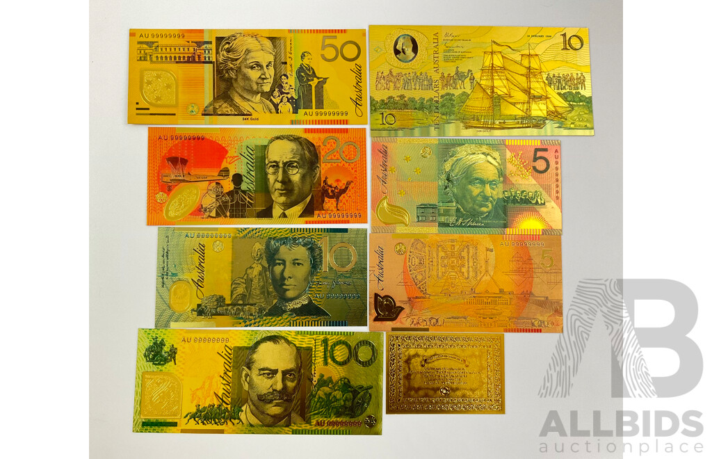 Australian 24 Carat Gold Foil Polymer Banknote Series Set