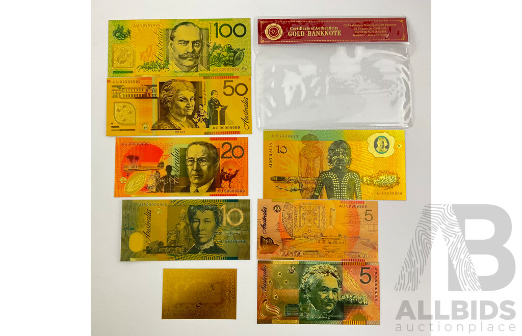 Australian 24 Carat Gold Foil Polymer Banknote Series Set