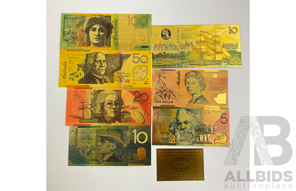 Australian 24 Carat Gold Foil Polymer Banknote Series Set