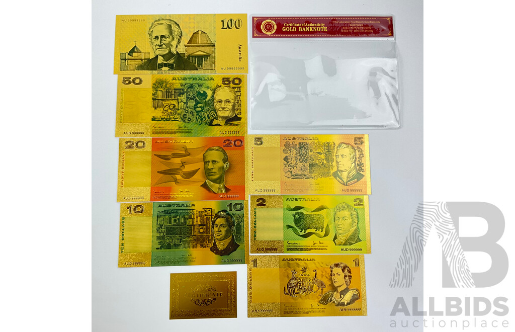 Australian 24 Carat Gold Foil Paper Banknote Series Set