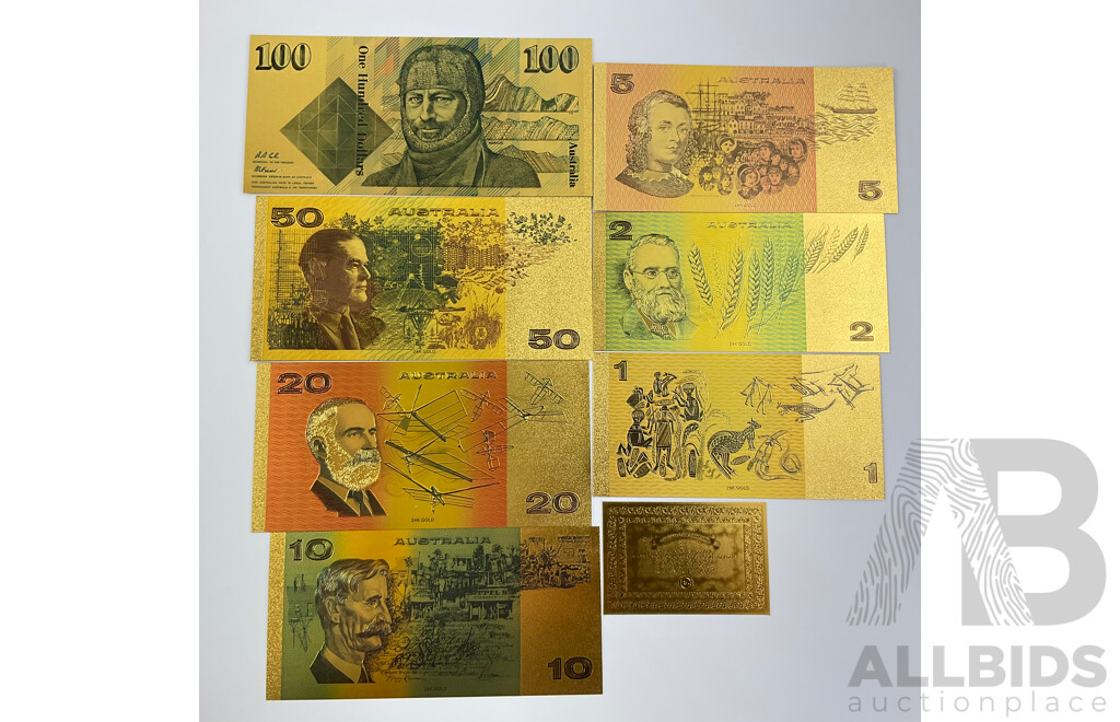 Australian 24 Carat Gold Foil Paper Banknote Series Set