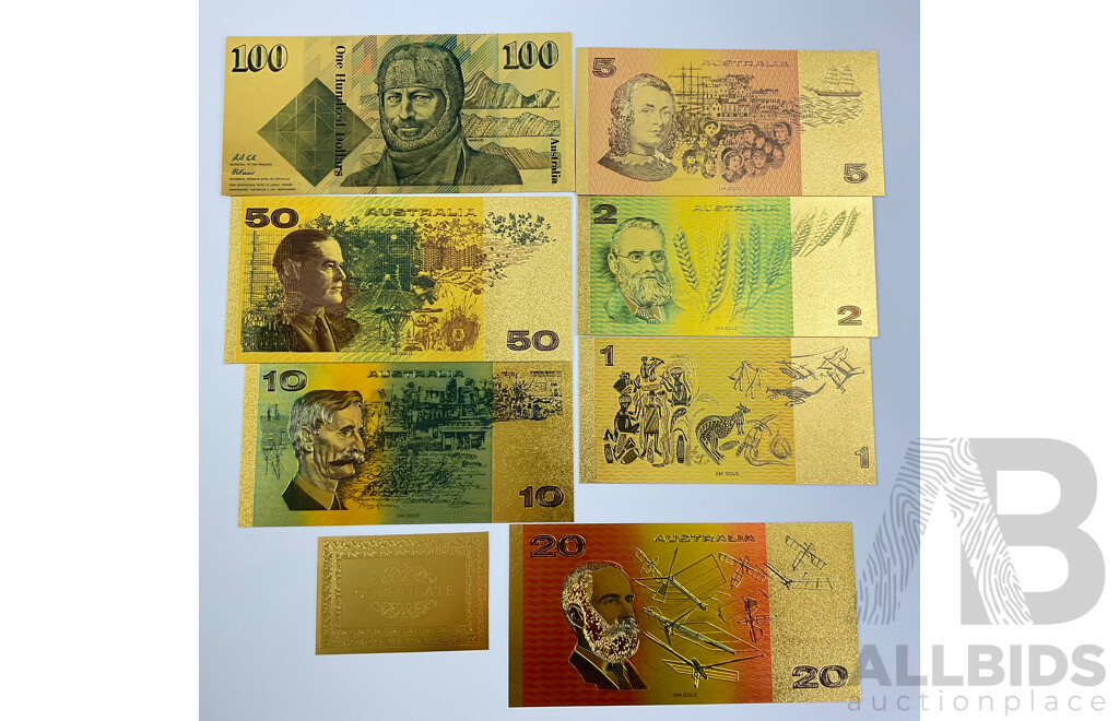 Australian 24 Carat Gold Foil Paper Banknote Series Set