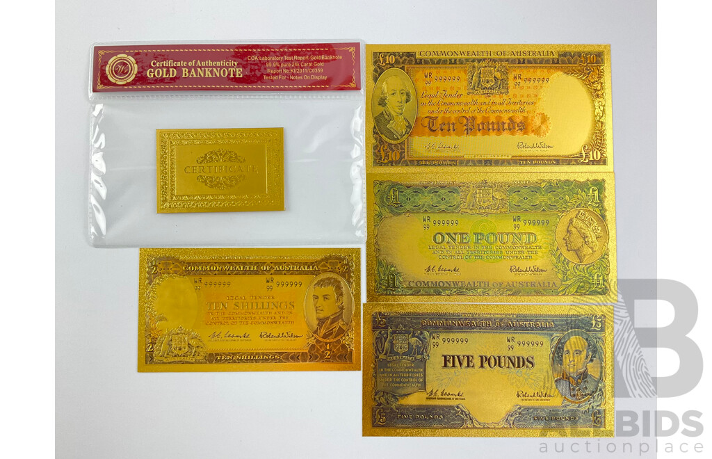 Australian 24 Carat Gold Foil Predecimal Banknote Series Set