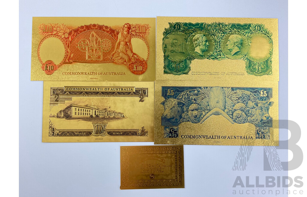 Australian 24 Carat Gold Foil Predecimal Banknote Series Set