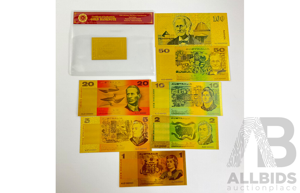 Australian 24 Carat Gold Foil Paper Banknote Series Set