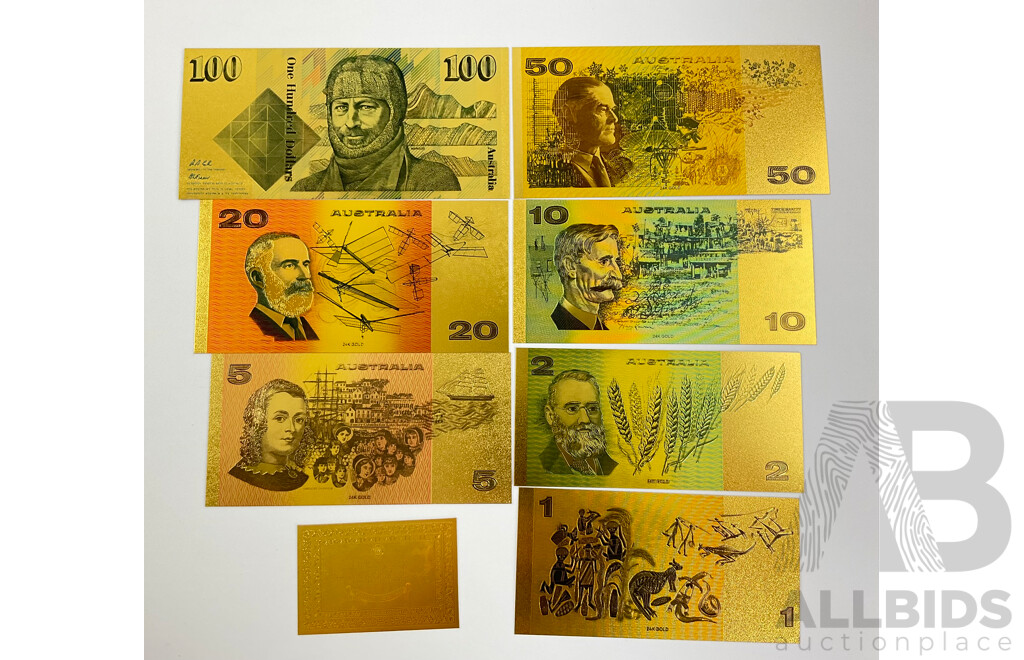 Australian 24 Carat Gold Foil Paper Banknote Series Set