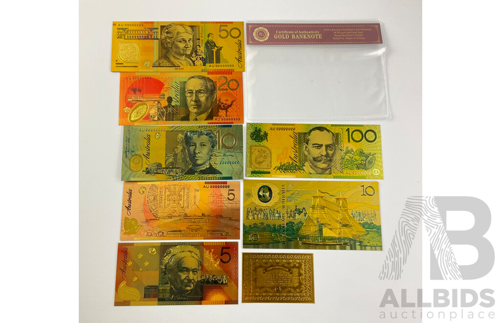 Australian 24 Carat Gold Foil Polymer Banknote Series Set