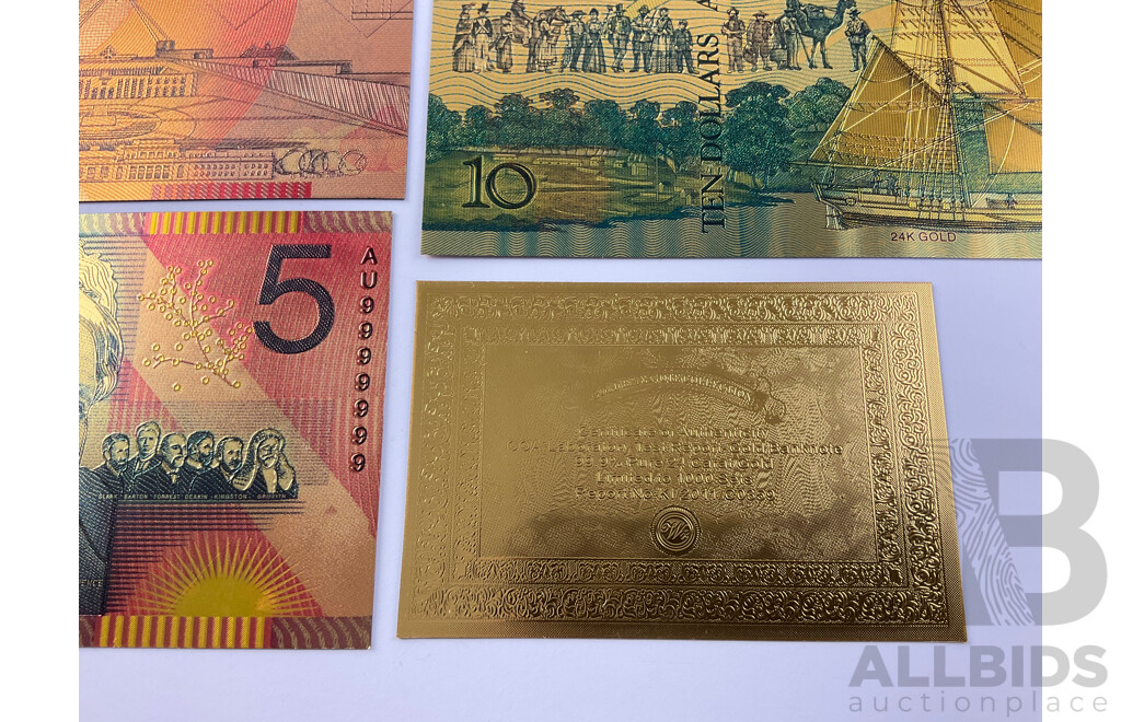 Australian 24 Carat Gold Foil Polymer Banknote Series Set