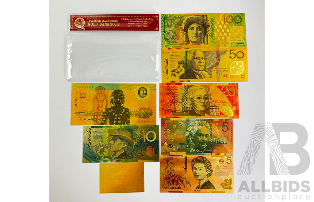 Australian 24 Carat Gold Foil Polymer Banknote Series Set