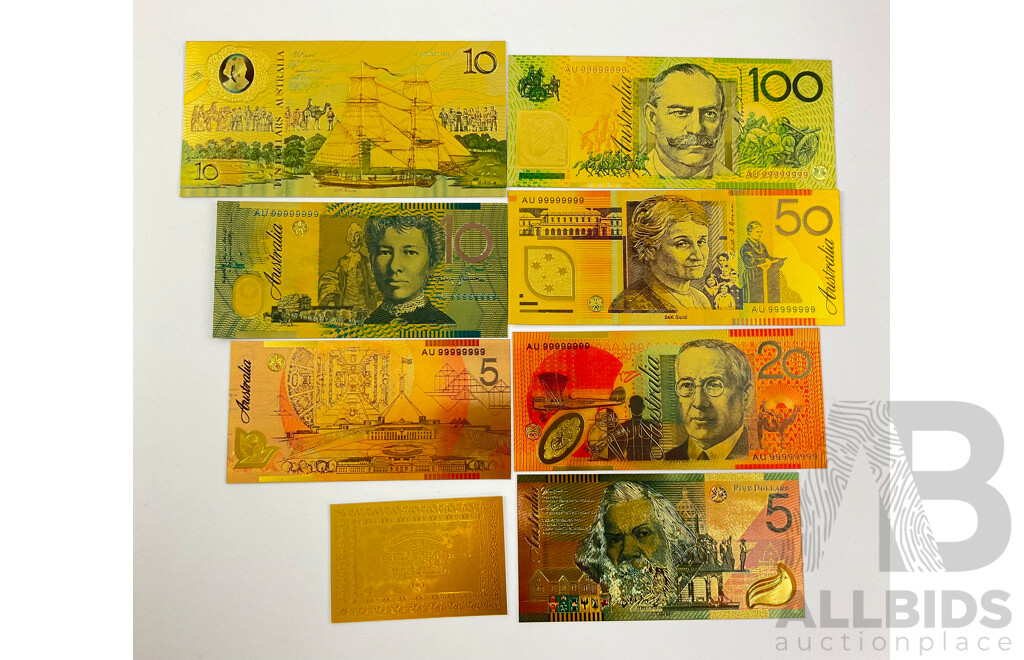 Australian 24 Carat Gold Foil Polymer Banknote Series Set