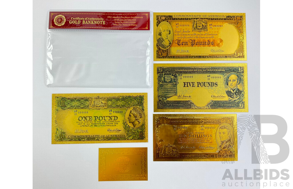 Australian 24 Carat Gold Foil Predecimal Banknote Series Set